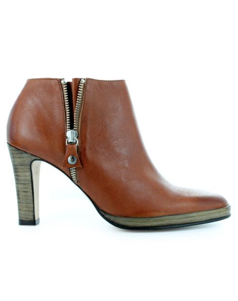 Bottines en Cuir Puzzle camel - Talon 10 cm