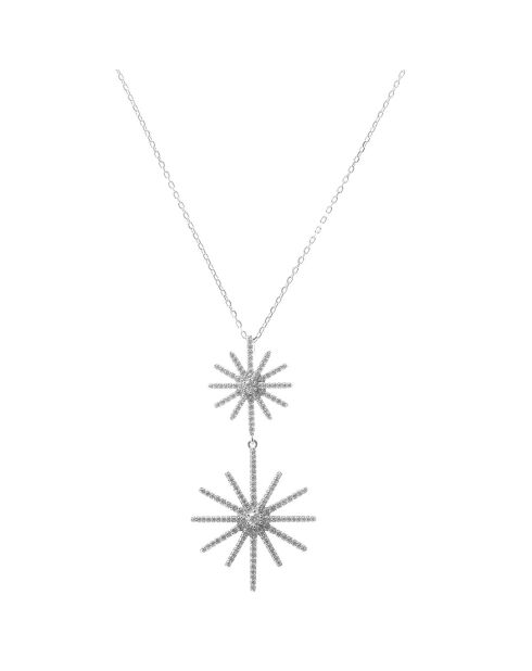 Collier Deux Etoiles en Argent rhodié & Zircone