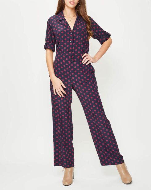 Combinaison manches courtes Polka bleu marine