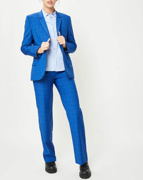 Veste en Laine à carreaux 1 bouton bleu/blanc