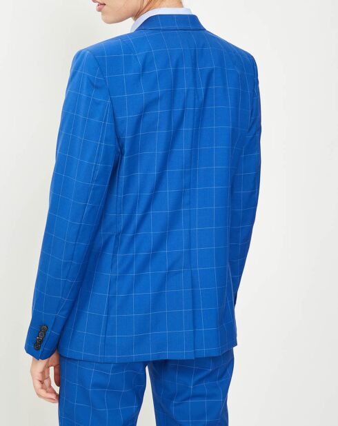 Veste en Laine à carreaux 1 bouton bleu/blanc