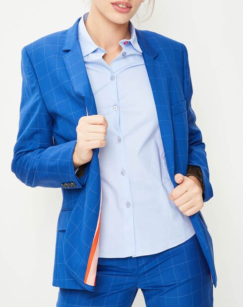 Veste en Laine à carreaux 1 bouton bleu/blanc