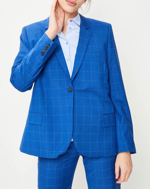 Veste en Laine à carreaux 1 bouton bleu/blanc