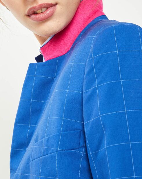 Veste en Laine à carreaux 1 bouton bleu/blanc