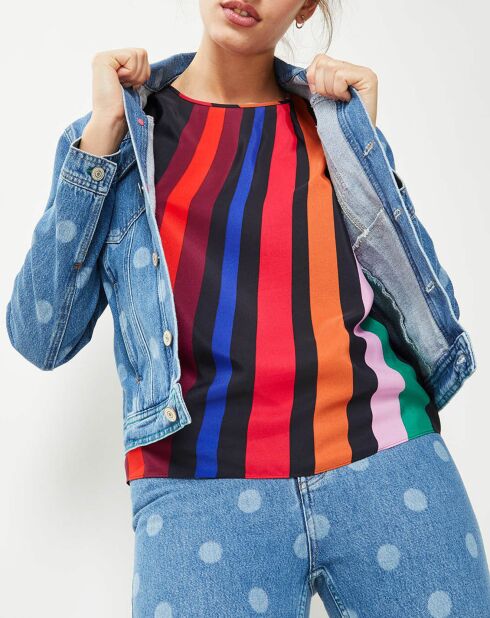 Blauwe spijkerjas met polka