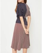 Robe col V évasée rouge/bleu
