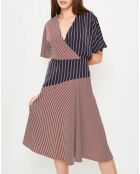 Robe col V évasée rouge/bleu