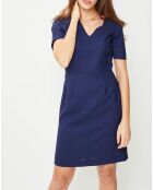 Robe en laine col V ajustée bleu marine