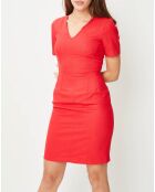 Robe en laine col V ajustée rouge