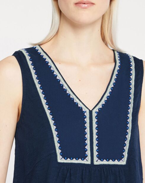 Top brodé Lily bleu marine