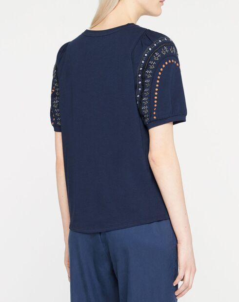 Marineblaues besticktes Top Audrey