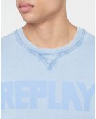 Sweat 100% Coton Bio logo central bleu ciel