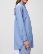 Chemise longue en Coton & Lin Lina col mao bleue