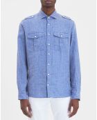 Chemise en Lin double poche bleu moyen