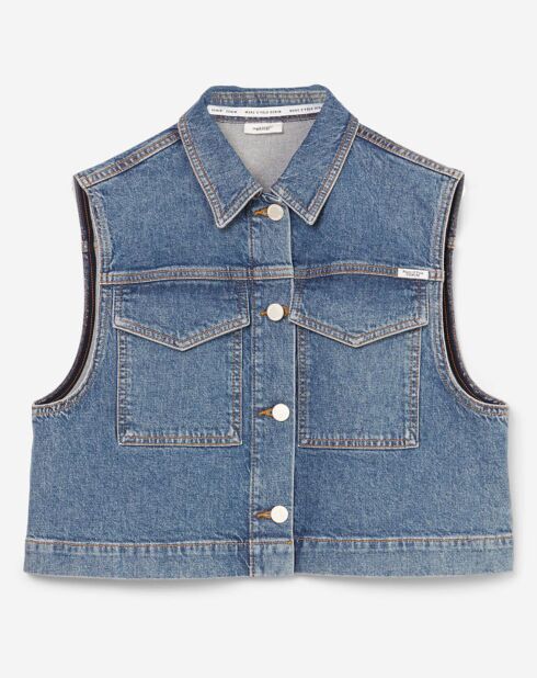 Veste en jean sans manches bleu moyen