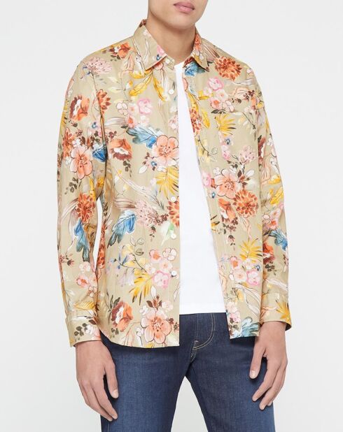 Camisa ajustada con flores de color beige