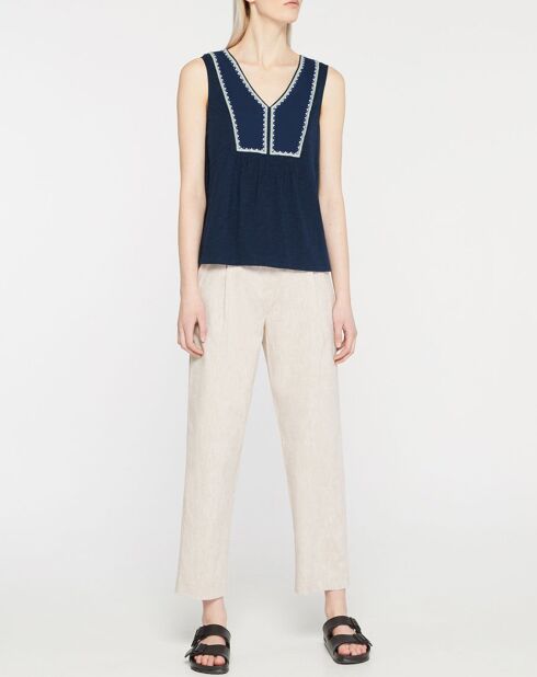 Top brodé Lily bleu marine
