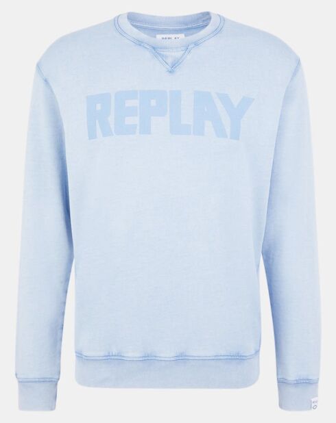 Sweat 100% Coton Bio logo central bleu ciel