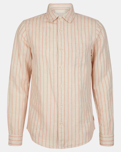 Chemise 100% Lin Regular Fit à rayures beige/rouge