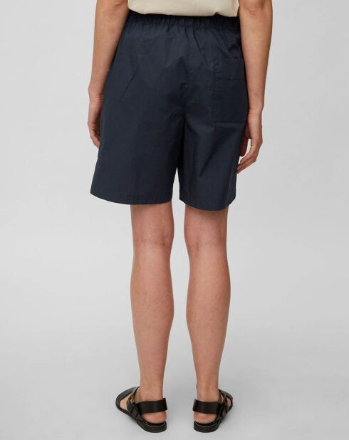 Short popeline taille élastique bleu marine