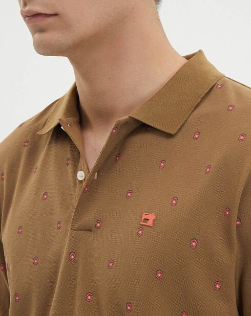 Polo en Coton bio Regular Fit imprimé fantaisie marron clair