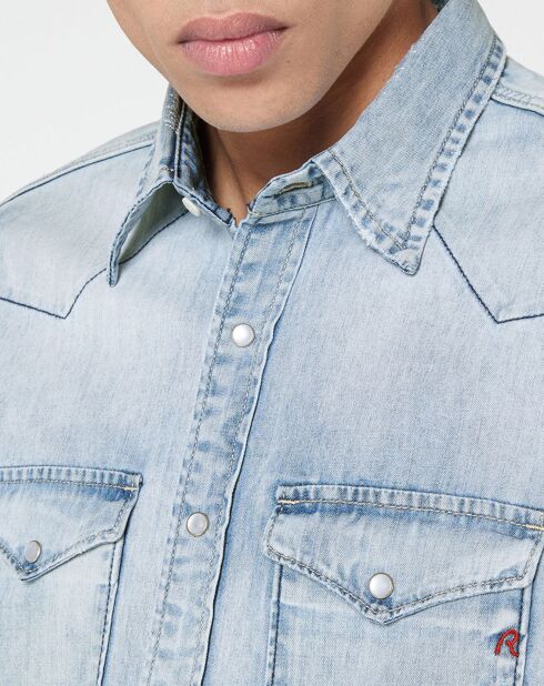 Lichtblauw, licht verouderd, lichtblauw, slim fit overhemd