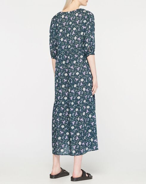 Marineblaues, fließendes, bedrucktes Kleid Cléa