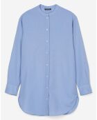 Chemise longue en Coton & Lin Lina col mao bleue