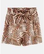 Short 100% Lin print corail marron