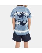 T-Shirt tie&die requin dos bleu clair