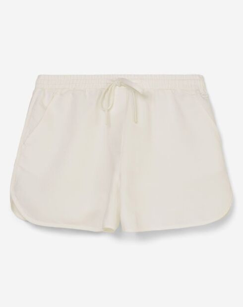 Pantaloncini da boxe bianchi in cotone e lino con elastico in vita