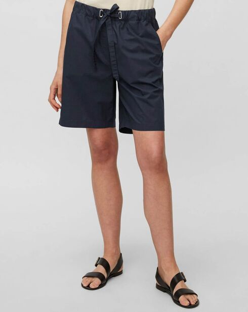 Short popeline taille élastique bleu marine