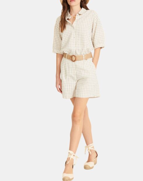 Short en Lin mélangé Cassie à carreaux beige