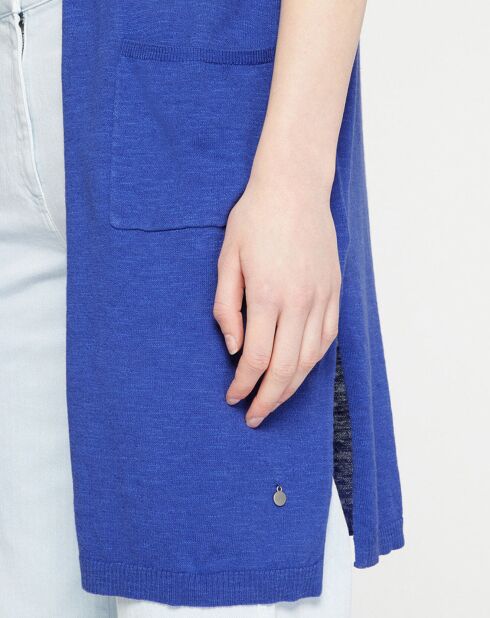 Gilet long à capuche en Lin mélangé Livia bleu