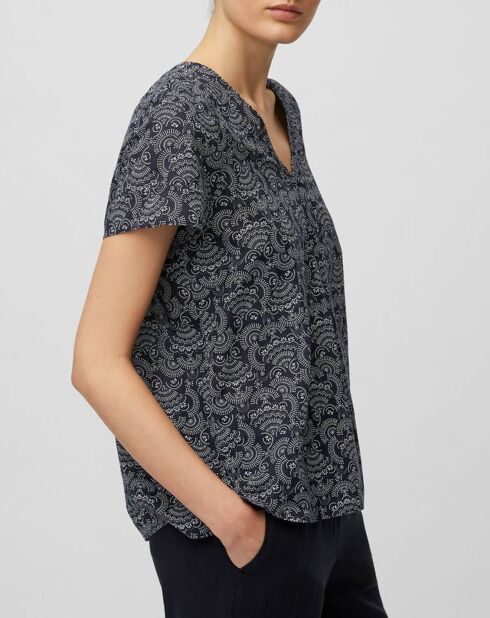 Blouse paisley imprimée bleu/blanc