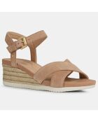 Sandales en Velours de Cuir Ischia beiges - Talon 5,5 cm