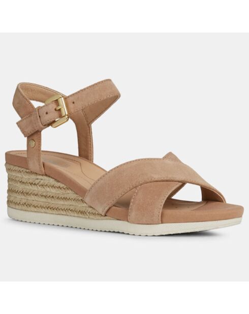 Sandales en Velours de Cuir Ischia beiges - Talon 5,5 cm