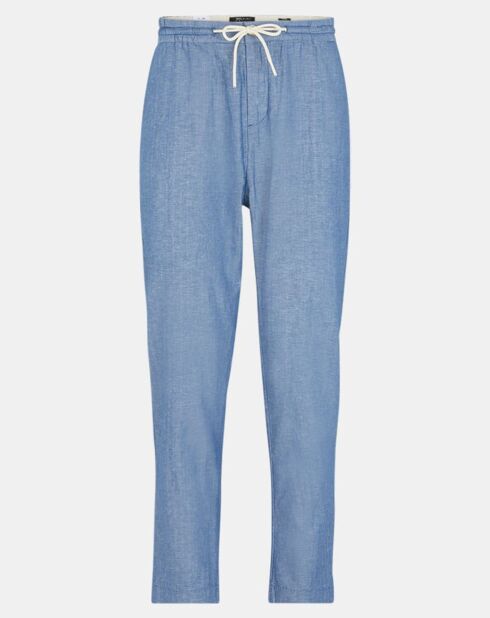 Pantalon en Coton bio & Lin Regular Fit élastique bleu