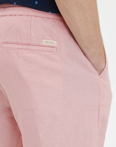 Bermuda en Coton bio & Lin Regular Fit élastique rose