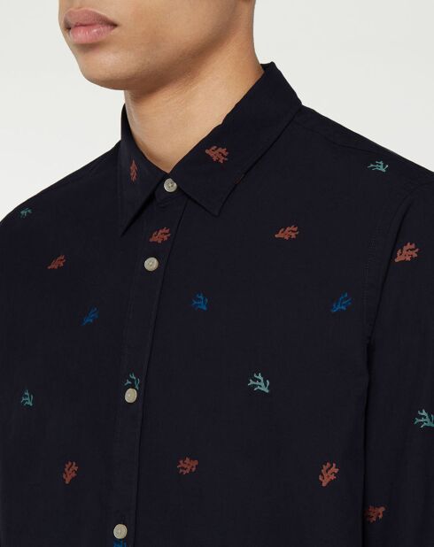 Chemise Regular Fit brodée allover bleu marine