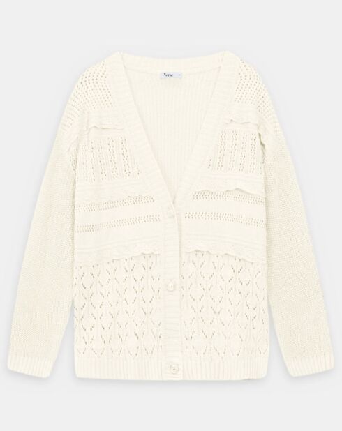 Gilet en Lin mélangé maille fantaisie Daisy écru