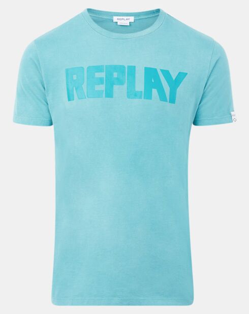 Camiseta de algodón 100% orgánico con logo central azul cielo