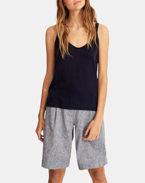 Marineblauwe tanktop van 100% linnen Elea