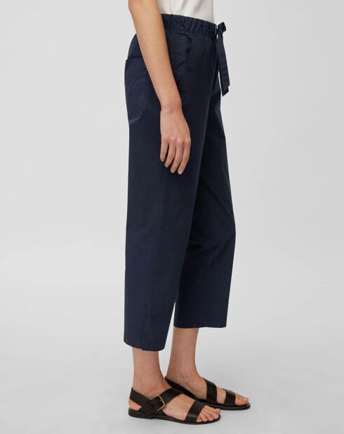 Pantalon popeline taille élastique bleu marine