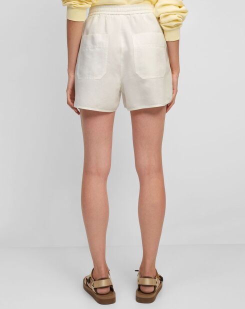 Pantaloncini da boxe bianchi in cotone e lino con elastico in vita