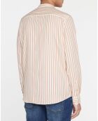 Chemise en Coton bio Regular Fit col mao rayée relax blanc/saumon
