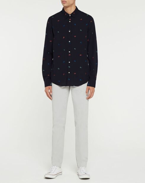 Chemise Regular Fit brodée allover bleu marine