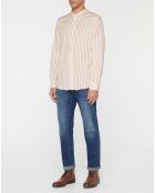 Chemise en Coton bio Regular Fit col mao rayée relax blanc/saumon