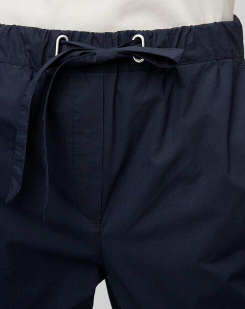 Pantalon popeline taille élastique bleu marine