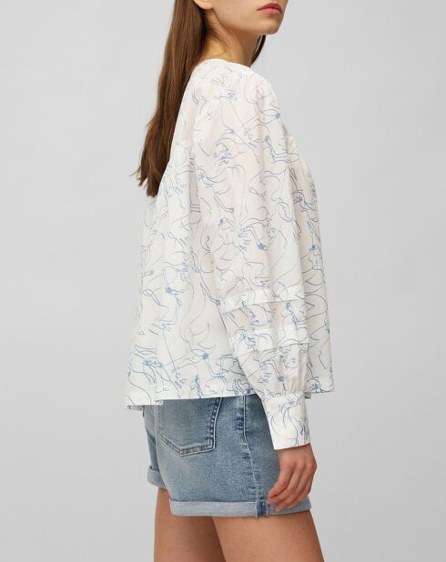 Blouse print sirène blanc/bleu